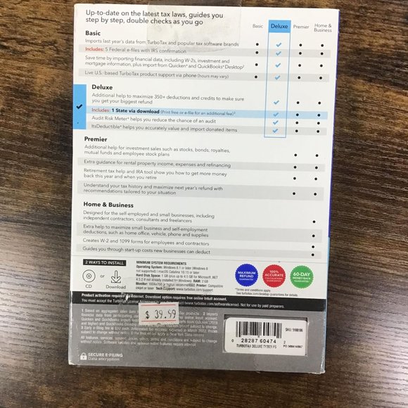 Intuit Turbotax Deluxe Maximize Your Deductions Federal Return + Federal E-File - Picture 2 of 3